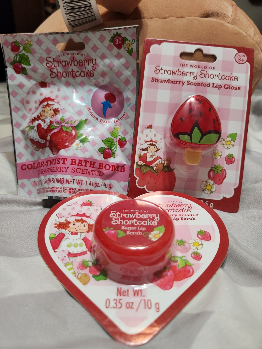 Strawberry Shortcake Bath Bomb, Lip Scrub & Scented Lip Gloss Bundle